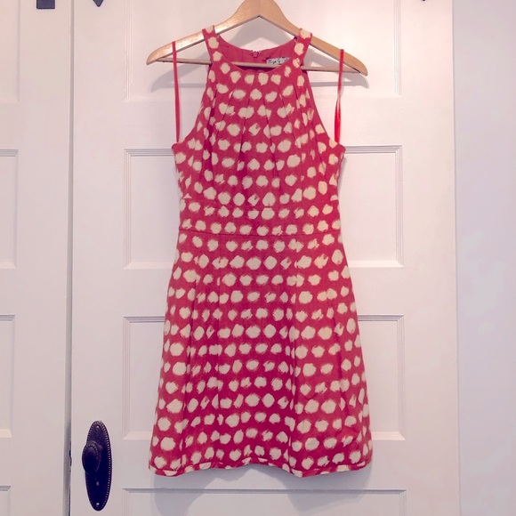 Very Cute Deep Coral w/Cream Spot Cocktail Dress Size 6 - Eliza J - Picture 3 of 10